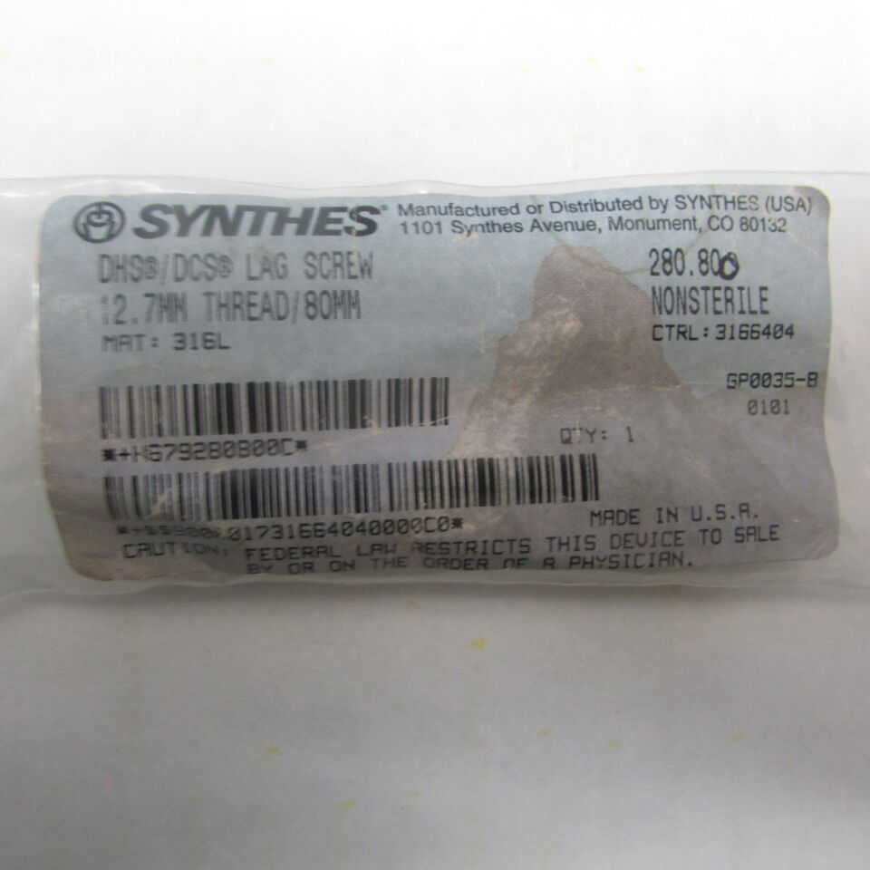 280.8 - SYNTHES - dhs/dcs lag screw 12.7mm thread/80mm, () - ( Expiry Date: EACH )