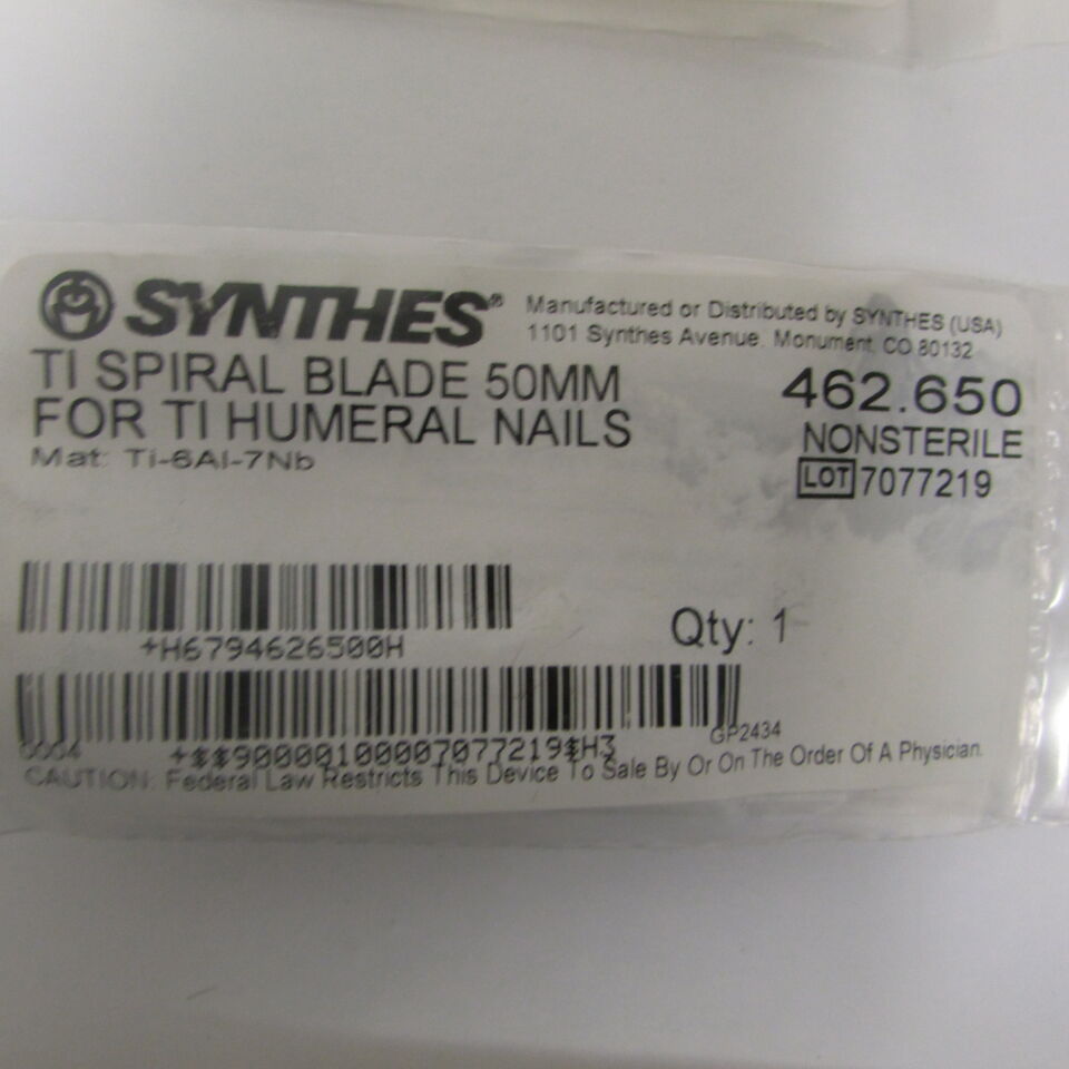 462.65 - SYNTHES - ti spiral blade 50mm for ti humeral nails, () - ( Expiry Date: EACH )