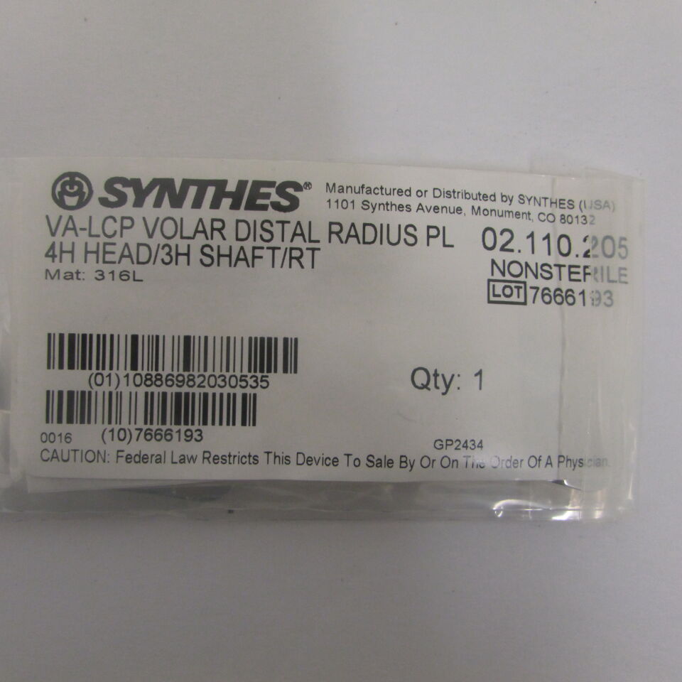 02.110.205 - SYNTHES - va-lcp volar distal radius pl 4h head/3h shaft/rt, () - ( Expiry Date: EACH )