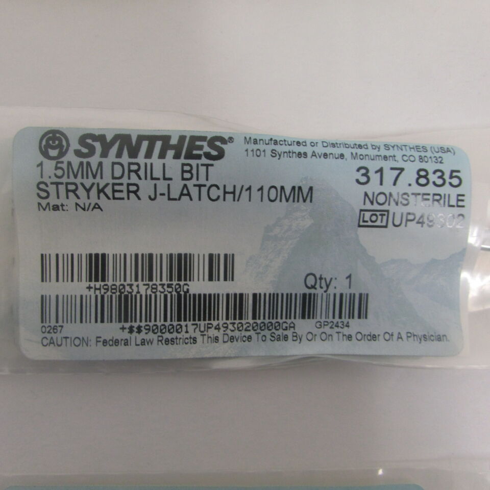 317.835 - SYNTHES - 1.5mm drill bit stryker j-latch/110mm, () - ( Expiry Date: EACH )
