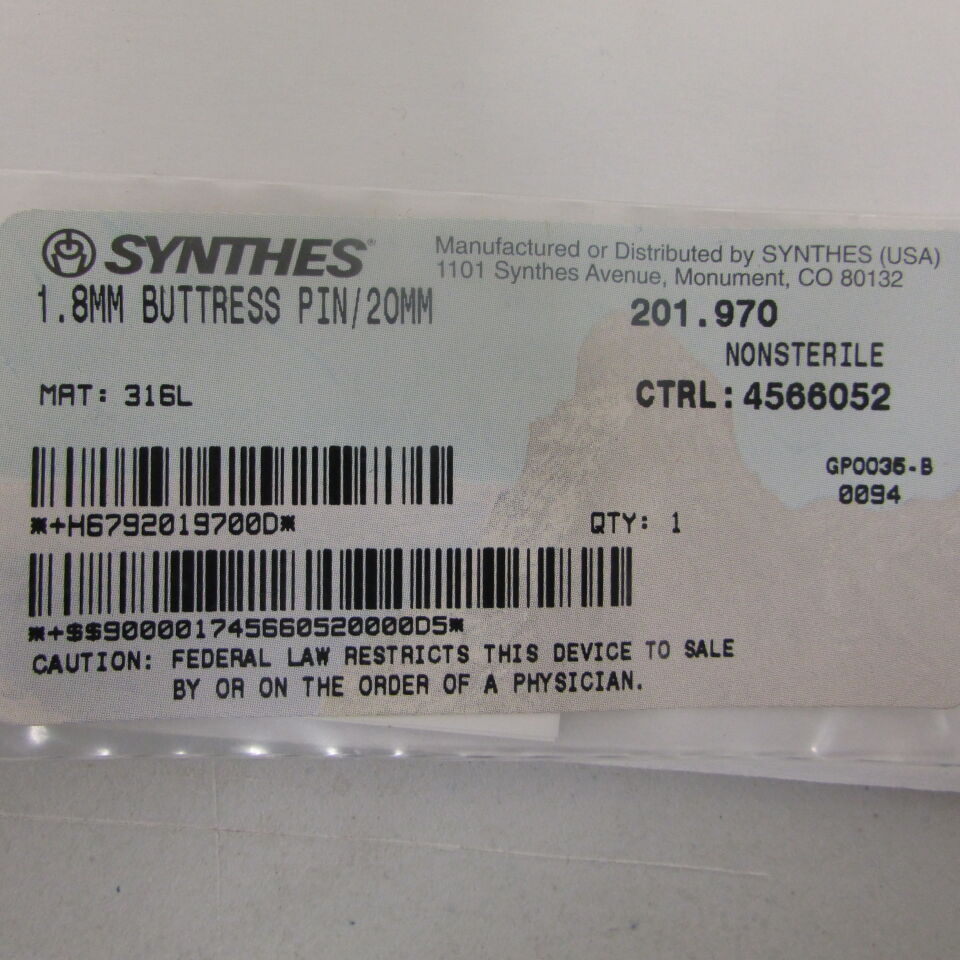 201.97 - SYNTHES - 1.8mm buttress pin/20mm, () - ( Expiry Date: EACH )