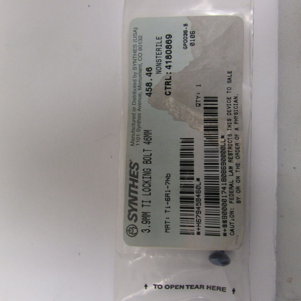 458.46 - SYNTHES - 3.9mm ti locking bolt 46mm, () - ( Expiry Date: EACH )