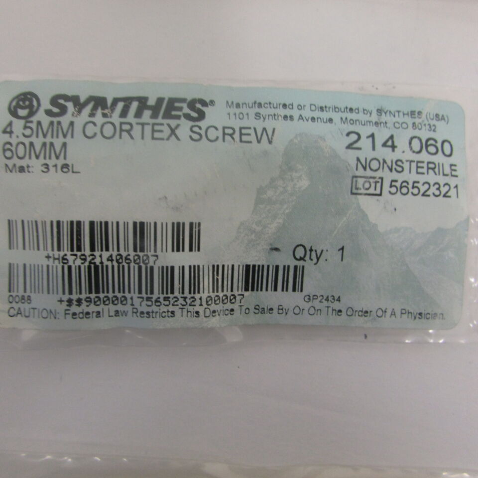 214.06 - SYNTHES - 4.5mm cortex screw 60mm, () - ( Expiry Date: EACH )