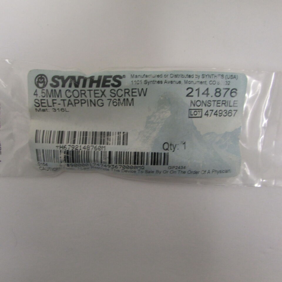 214.876 - SYNTHES - 4.5mm cortex screw self-tapping 76mm, () - ( Expiry Date: EACH )