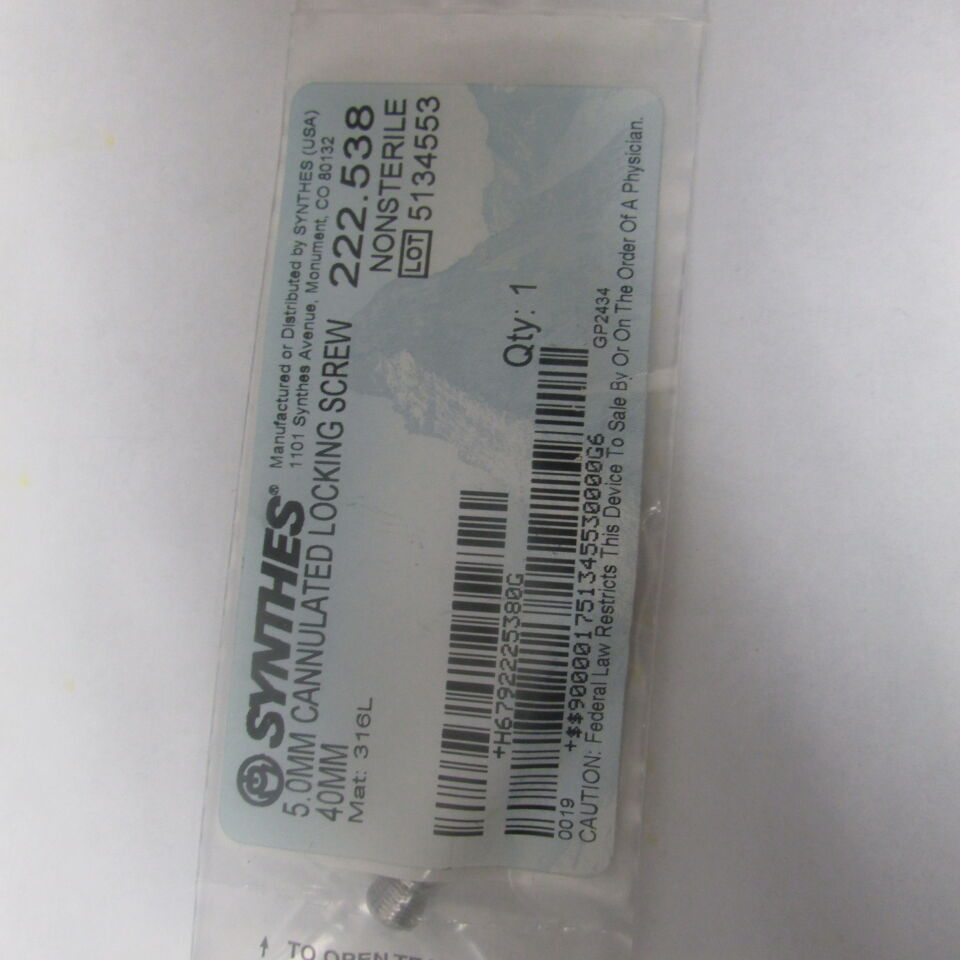 222.538 - SYNTHES - 5.0mm cannulated locking screw 40mm, () - ( Expiry Date: EACH )