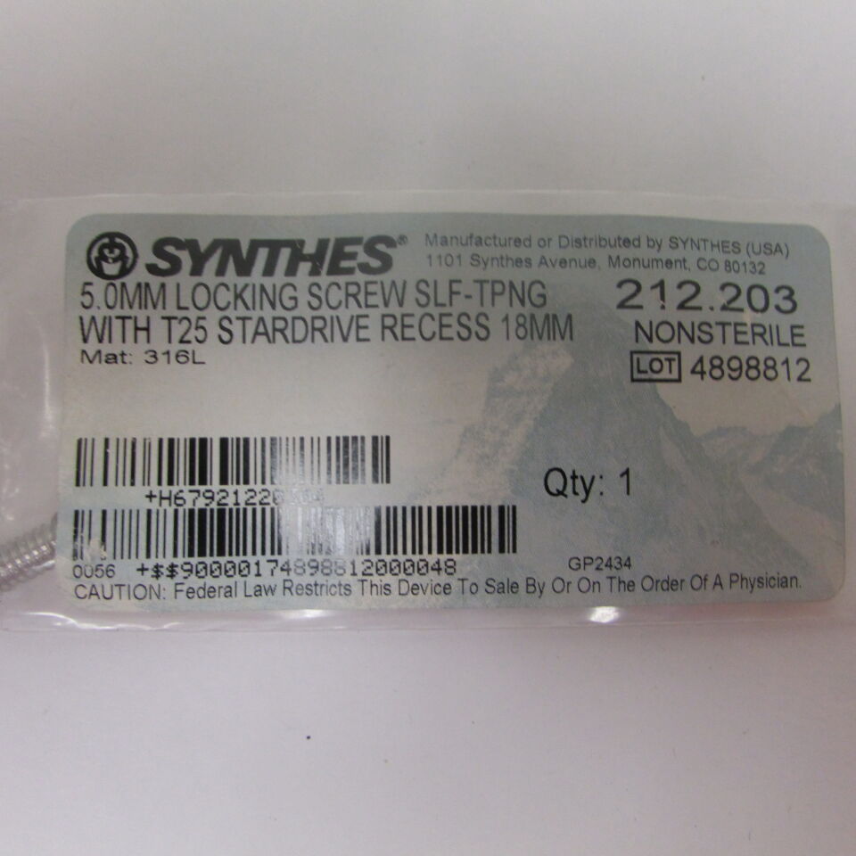 212.203 - SYNTHES - Locking Screw with T25 StarDrive Recess, 5 x 18mm 
, () - ( Expiry Date:  )