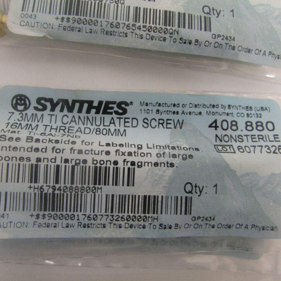 408.88 - SYNTHES - 7.3 mm ti cannulated screw 16mm thread/80mm, () - ( Expiry Date: EACH )