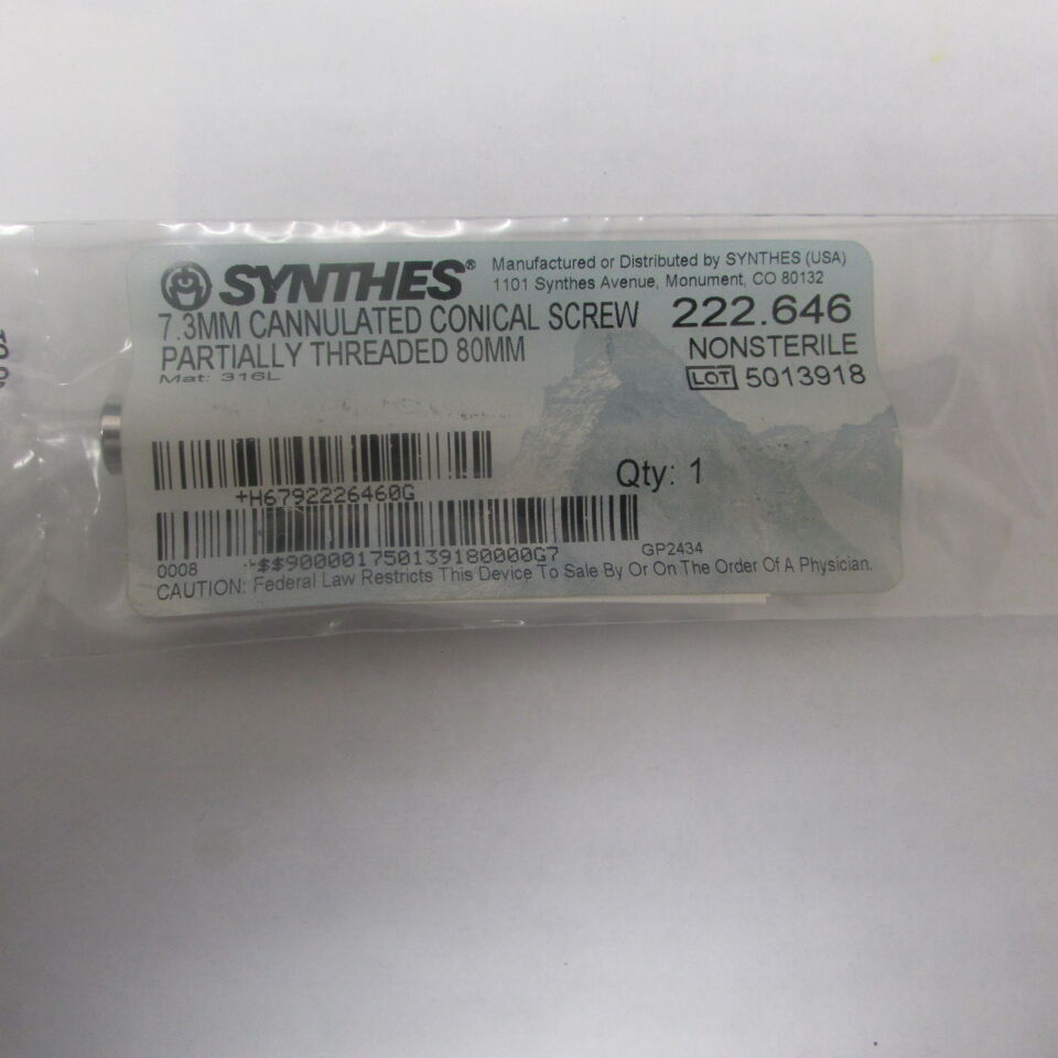 222.646 - SYNTHES - 7.3mm cannulated conical screw partially threaded 80mm, () - ( Expiry Date: EACH )