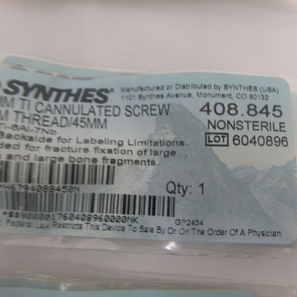 408.845 - SYNTHES - 7.3mm ti cannulated screw 16mm thread/45mm, () - ( Expiry Date: EACH )