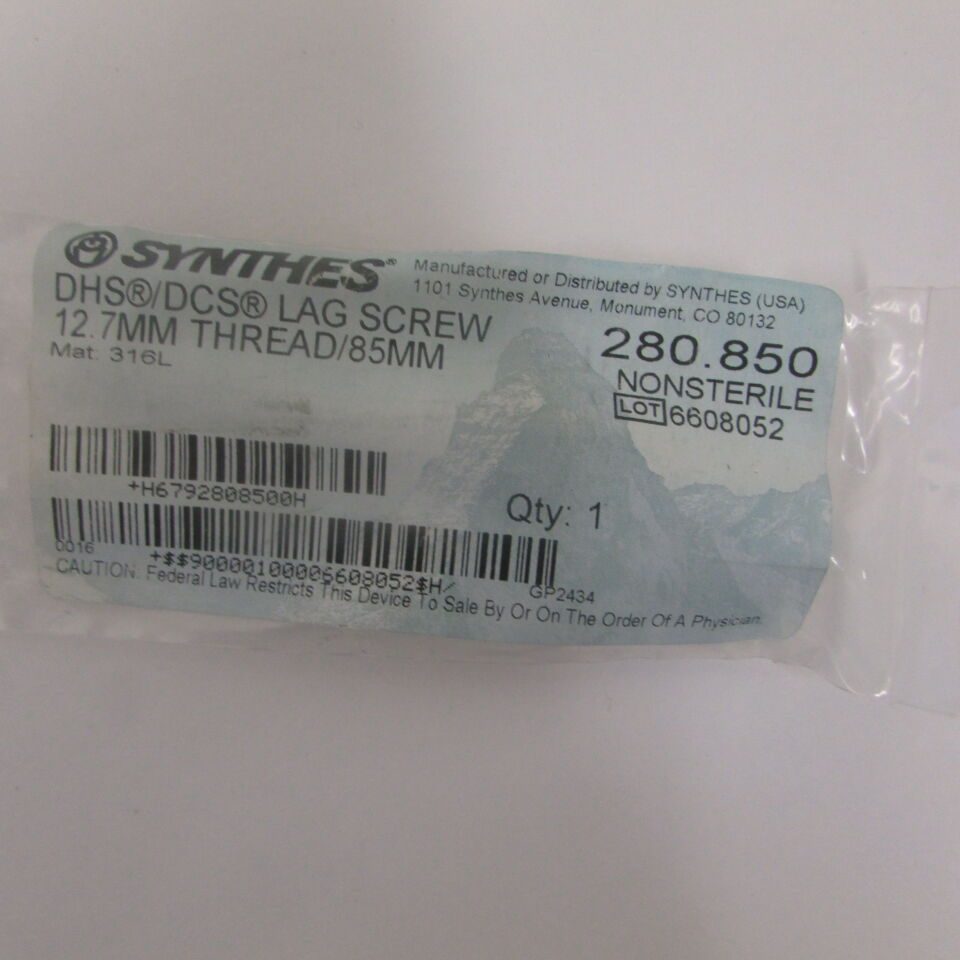 280.85 - SYNTHES - dhs/dcs lag screw 12.7mm thread/85mm, () - ( Expiry Date: EACH )