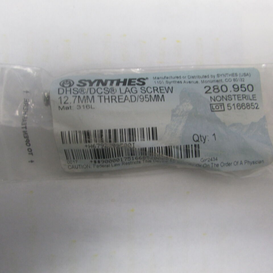 280.95 - SYNTHES - dhs/dcs lag screw 12.7mm thread/95mm, () - ( Expiry Date: EACH )