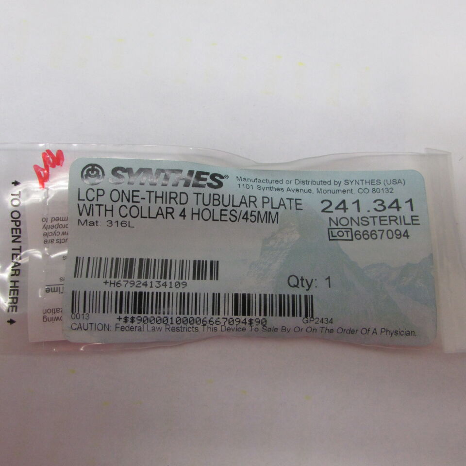 241.341 - SYNTHES - lcp onethird tubler plate w collar 4holes 45mm, () - ( Expiry Date: EACH )