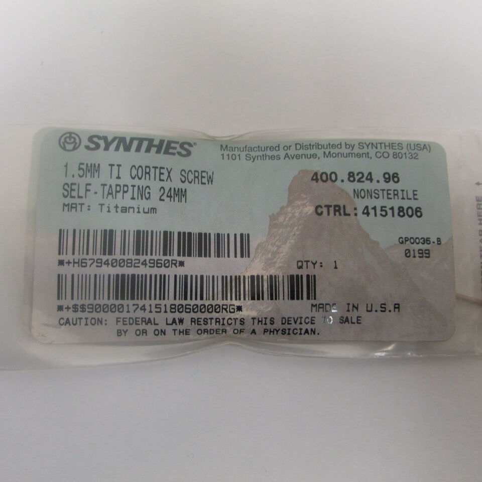 400.824.96 - SYNTHES - 1.5mm ti cortex screw self tapping 24mm (nonsterile), () - ( Expiry Date: EACH )