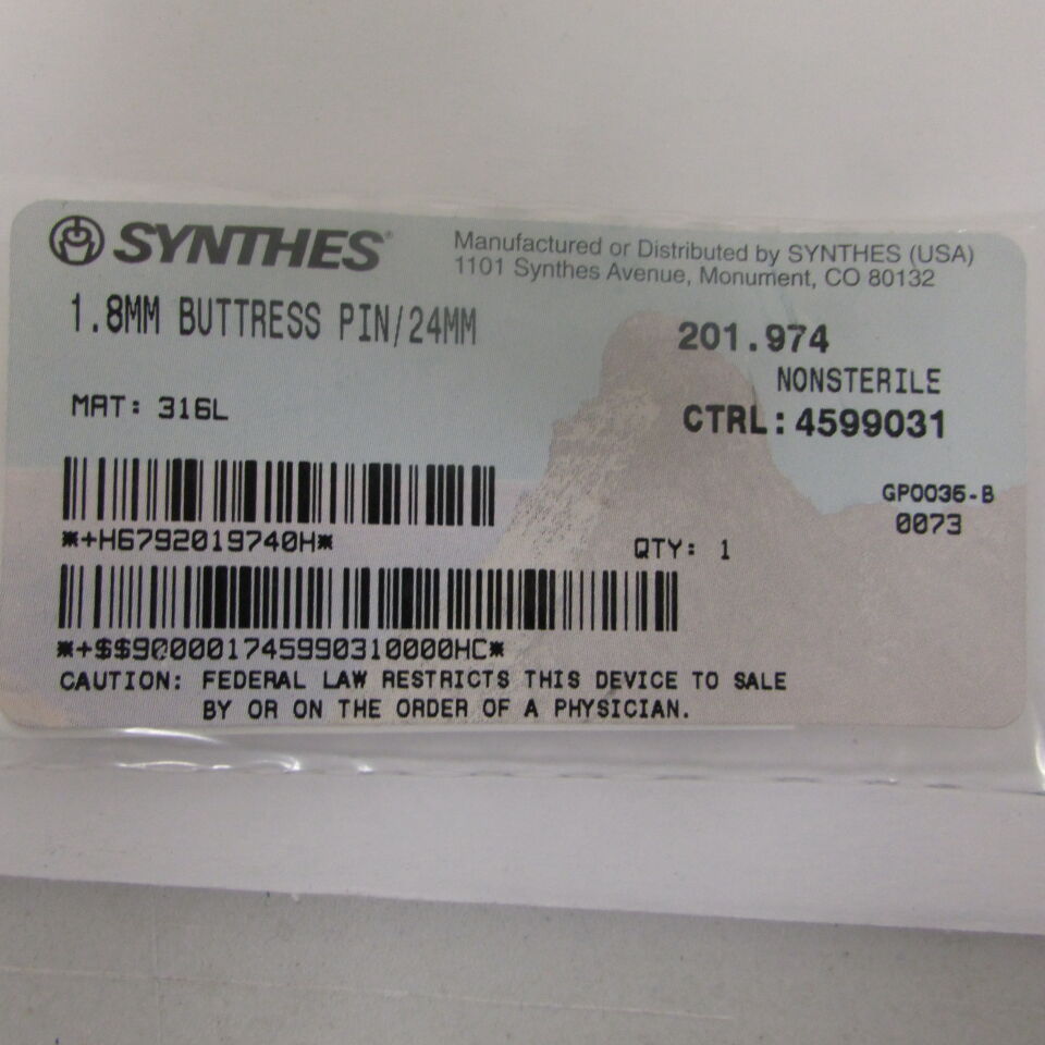 201.974 - SYNTHES - 1.8mm buttress pin/24mm, () - ( Expiry Date: EACH )