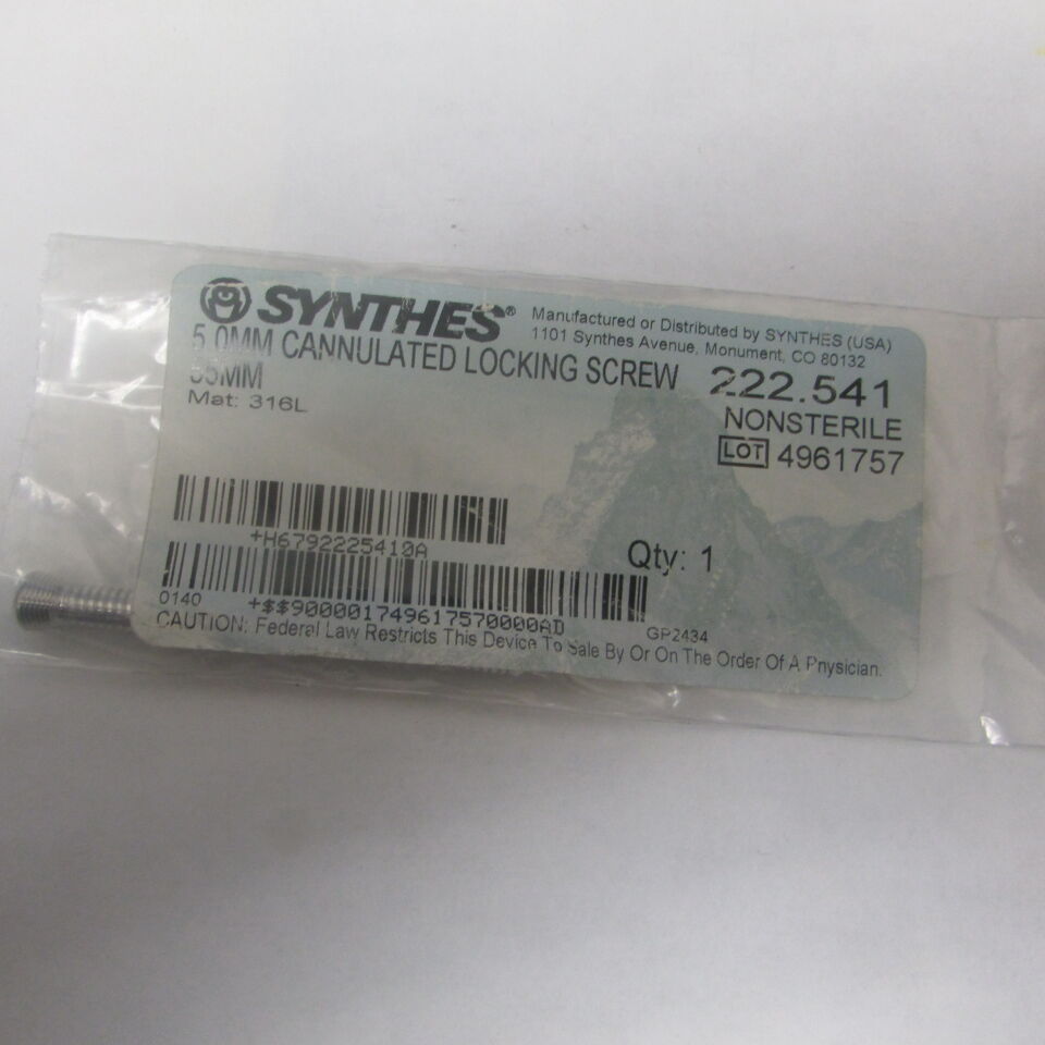 222.541 - SYNTHES - 5.0 mm cannulated locking screw 55mm, () - ( Expiry Date: EACH )