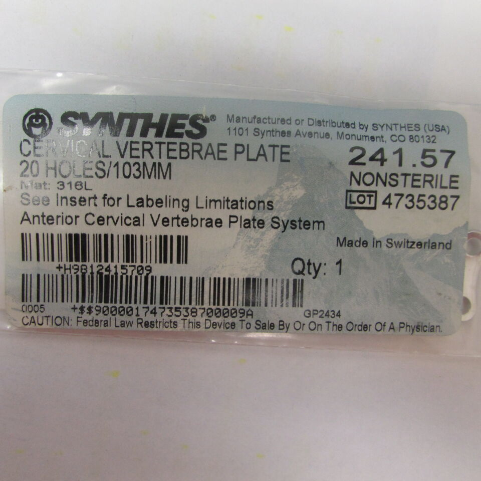 241.57 - SYNTHES - cervical vertebrae plate, () - ( Expiry Date: EACH )