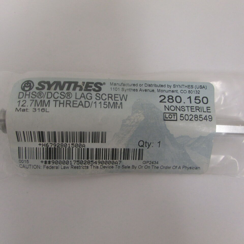 280.15 - SYNTHES - dhs dcs lag screw 12.7mm thread / 115mm, () - ( Expiry Date: EACH )