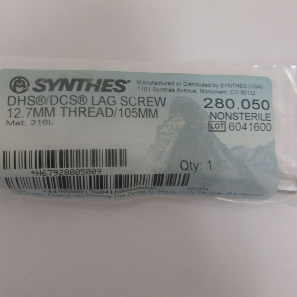 280.05 - SYNTHES - dhs/dcs lag screw 12.7mm thread/105mm, () - ( Expiry Date: EACH )