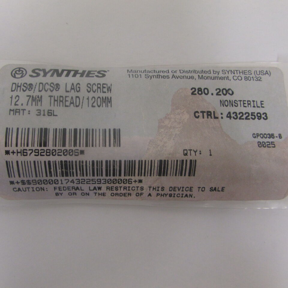 280.2 - SYNTHES - dhs/dcs lag screw 12.7mm thread/120mm, () - ( Expiry Date: EACH )