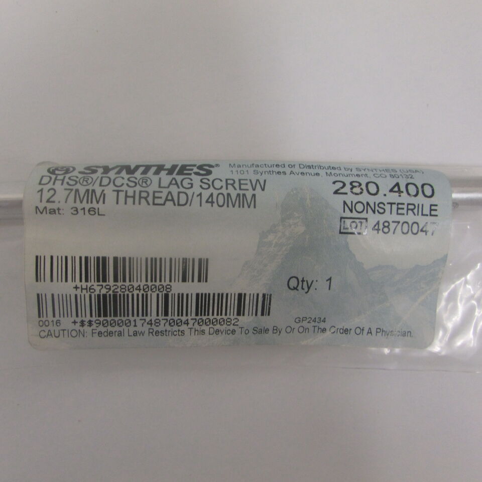 280.4 - SYNTHES - dhs/dcs lag screw 12.7mm thread/140mm, () - ( Expiry Date: EACH )