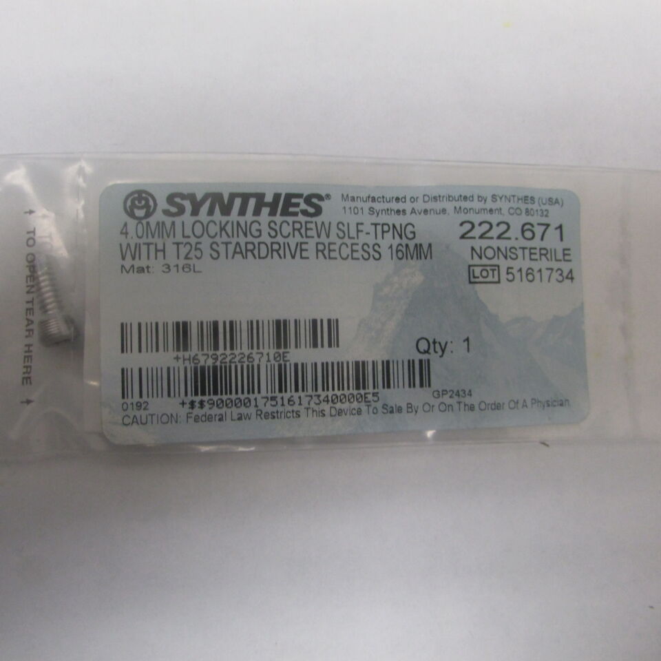 222.671 - SYNTHES - 4.0mm locking screw slf-tping w/t25 stardrive recess 16mm, () - ( Expiry Date: EACH )