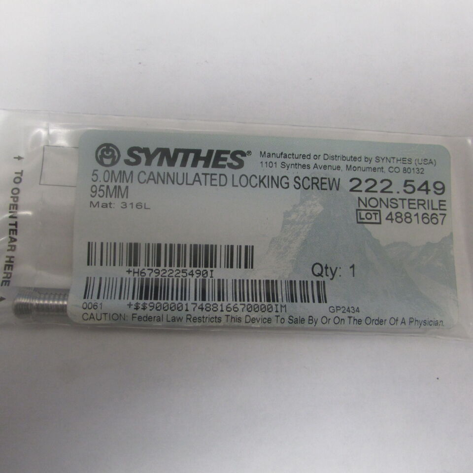 222.549 - SYNTHES - 5.0mm cannulated locking screw 95mm, () - ( Expiry Date: EACH )