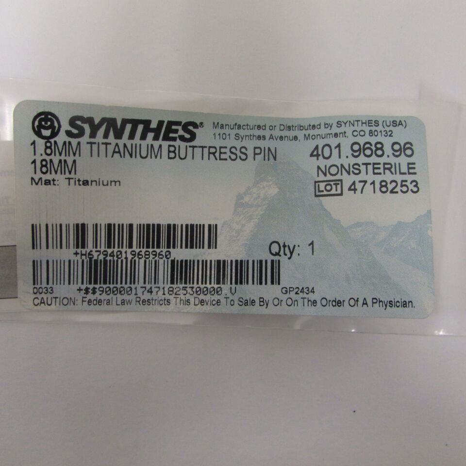 401.968.96 - SYNTHES - 1.8mm ti buttress pin 18mm (nonsterile), () - ( Expiry Date: EACH )