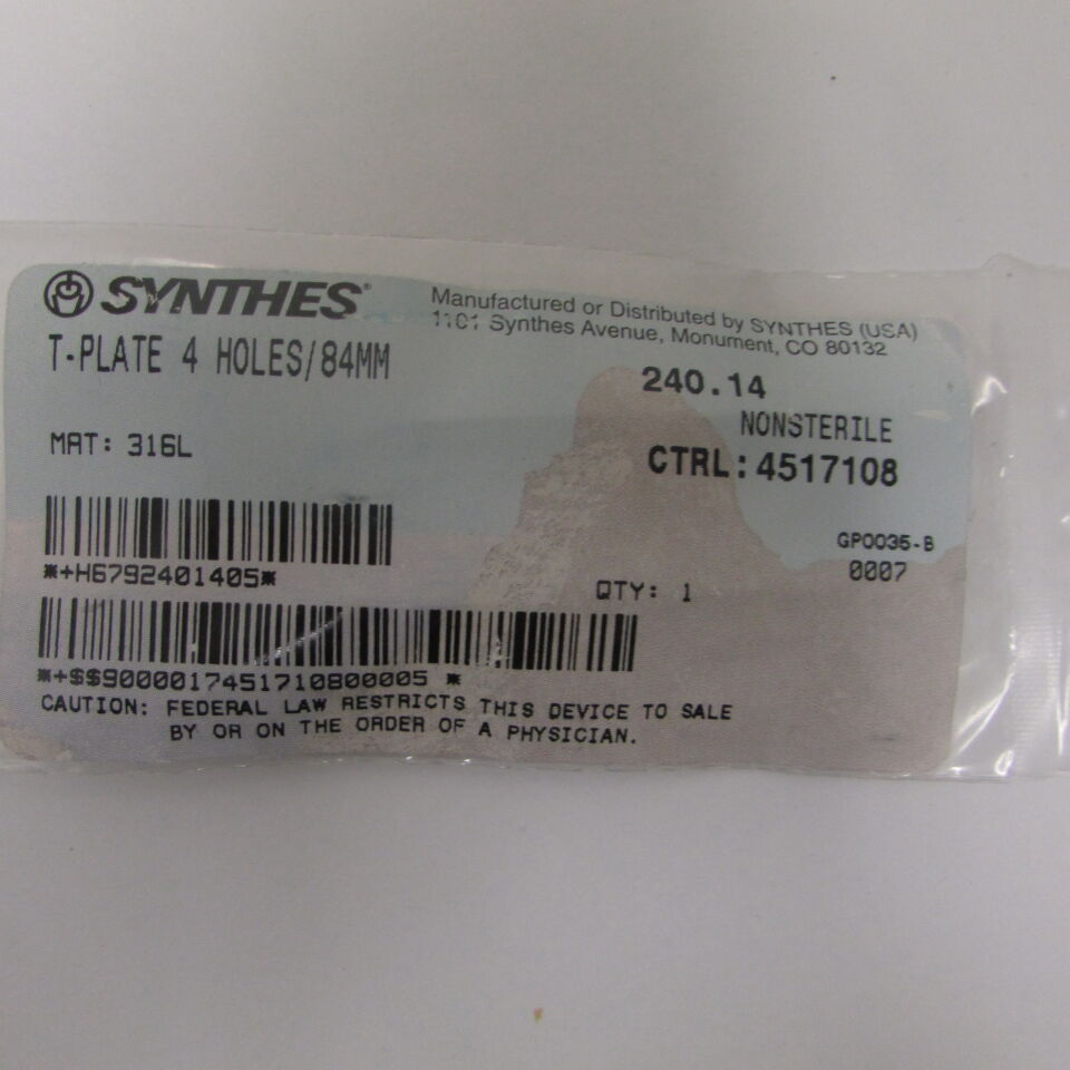 240.14 - SYNTHES - TPLATE 4 H 84MM, () - ( Expiry Date: EACH )