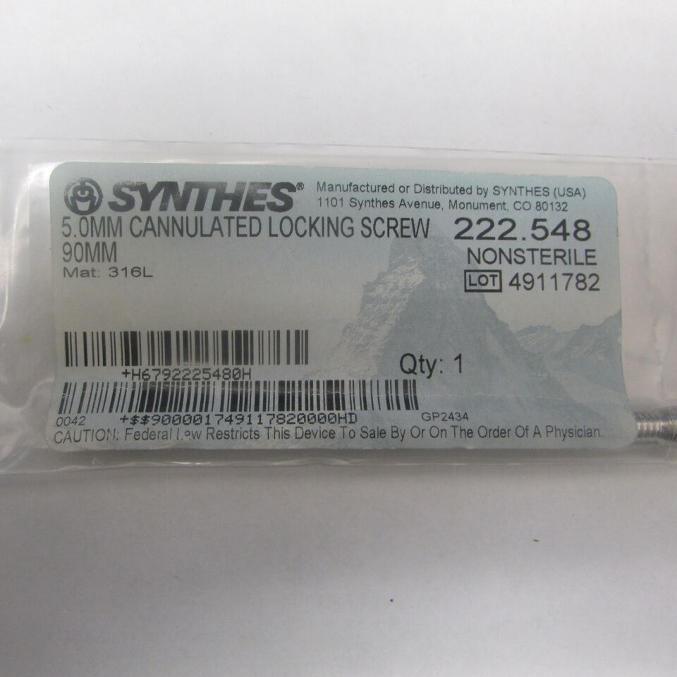 222.548 - SYNTHES - 5.0mm cannulated locking screw 90mm, () - ( Expiry Date: EACH )