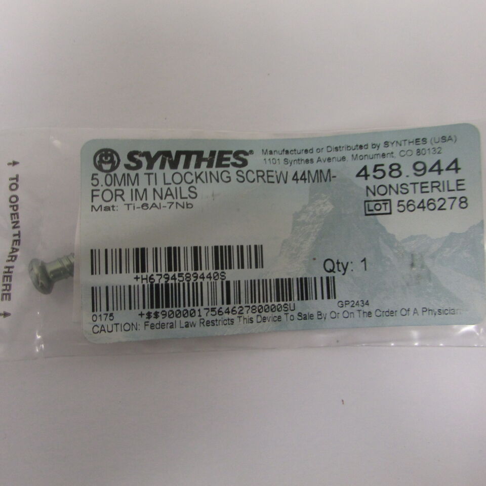 458.944 - SYNTHES - 5.0mm ti locking screw 44mm for im nails, () - ( Expiry Date: EACH )
