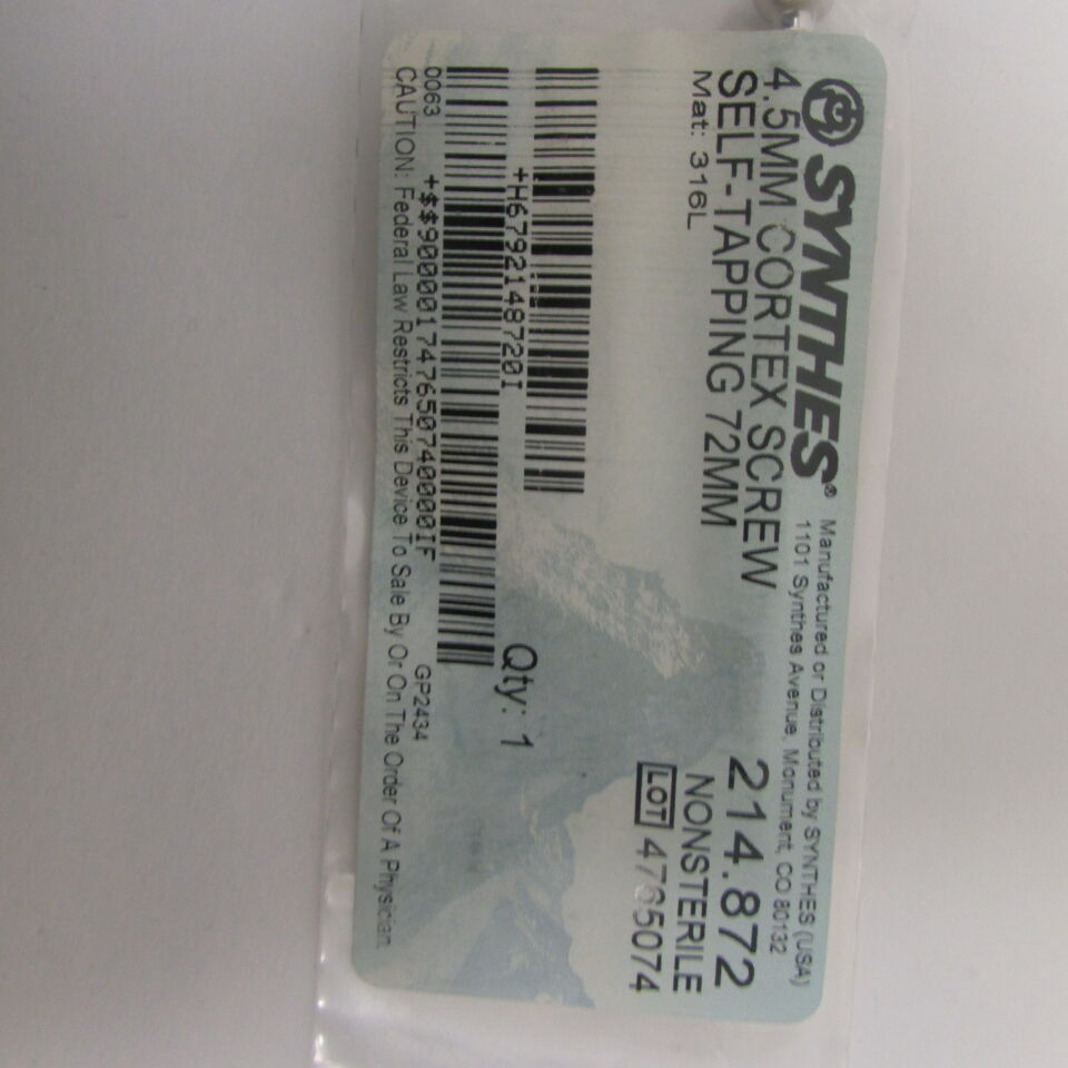 214.872 - SYNTHES - 4.5mm cortex screw self-tapping 72mm, () - ( Expiry Date: EACH )