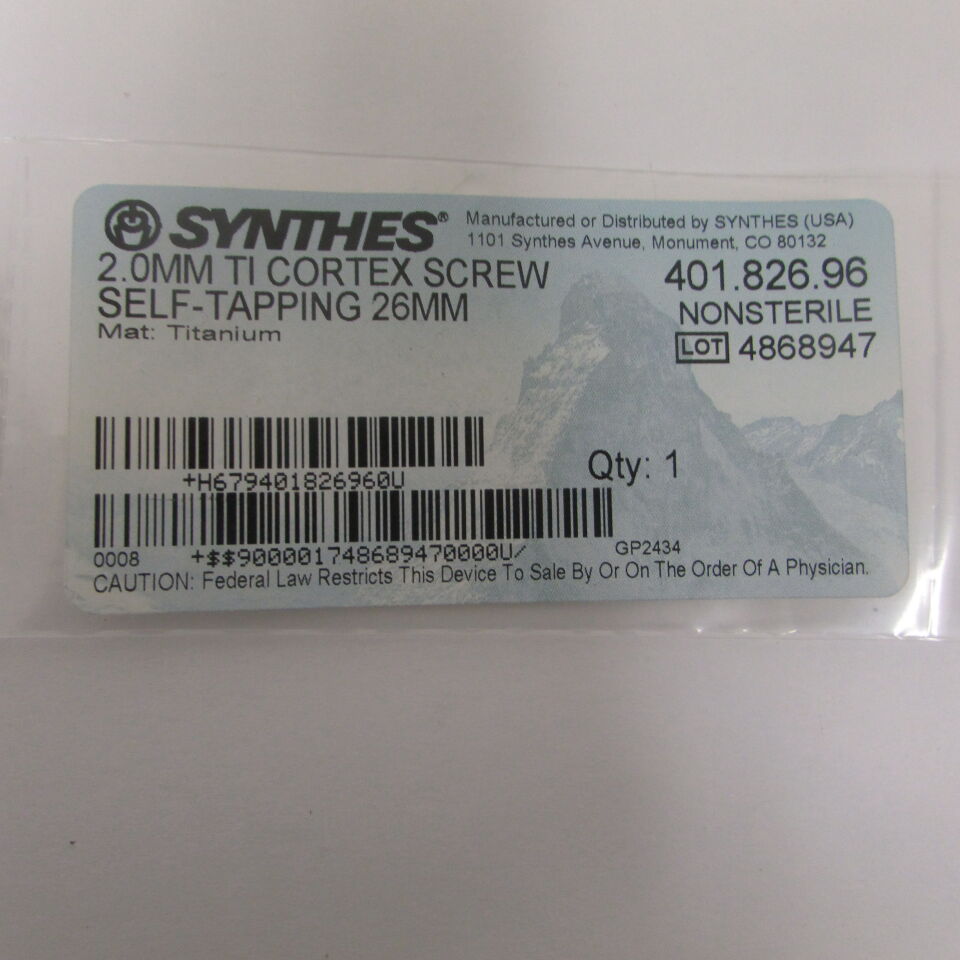 401.826.96 - SYNTHES - 2.0mm ti cortex screw self-tapping 26mm, () - ( Expiry Date: EACH )