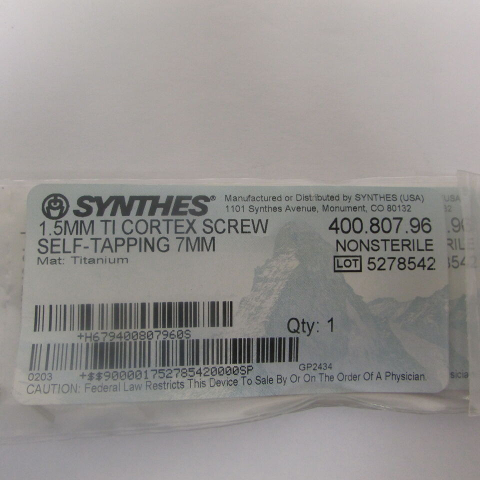 400.807.96 - SYNTHES - 1.5mm ti cortex screw self-tapping 7mm, () - ( Expiry Date: EACH )