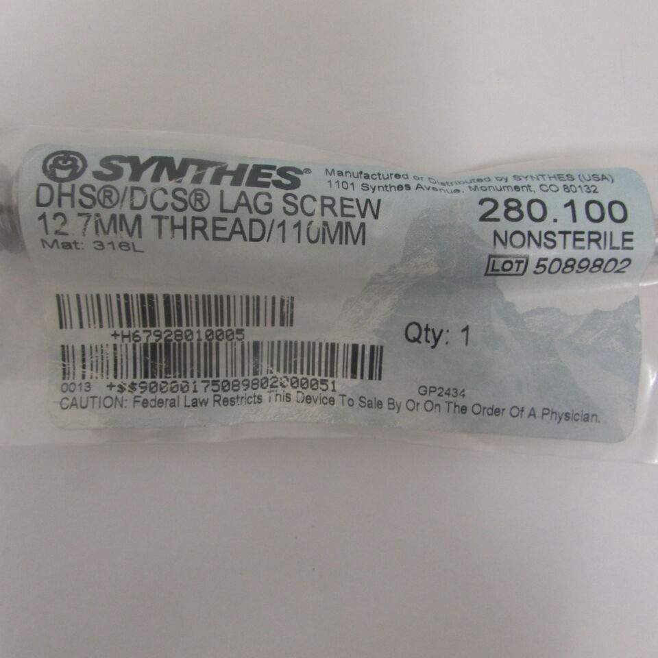 280.1 - SYNTHES - dhs/dcs lag screw 12.7mm thread/110mm, () - ( Expiry Date: EACH )