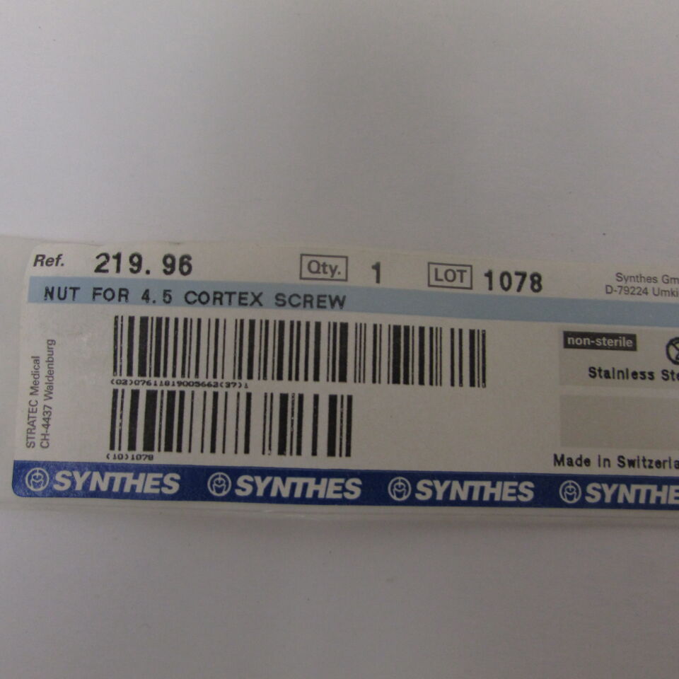 219.96 - SYNTHES - nut for 4.5mm cortex screws, () - ( Expiry Date: EACH )