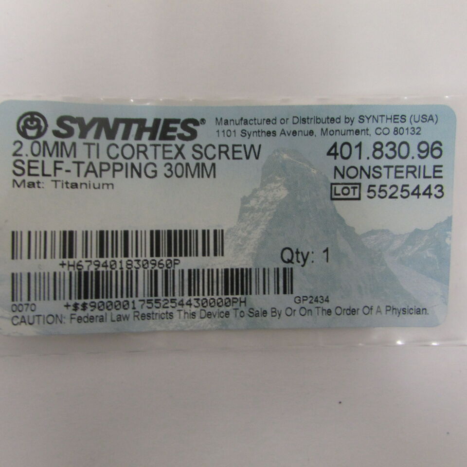 401.830.96 - SYNTHES - 2mm ti cortex screw self tapping 30mm (nonsterile), () - ( Expiry Date: EACH )