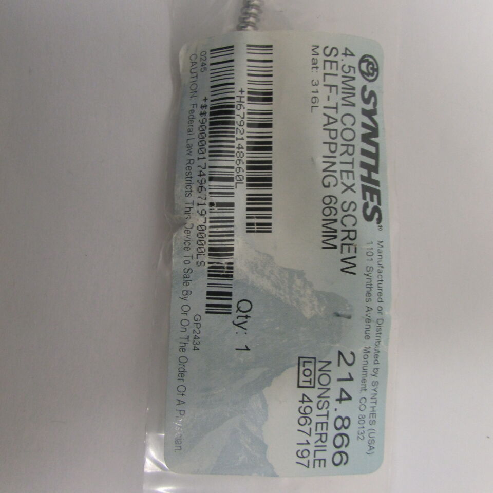 214.866 - SYNTHES - 4.5mm cortex screw self-tapping 66mm, () - ( Expiry Date: EACH )