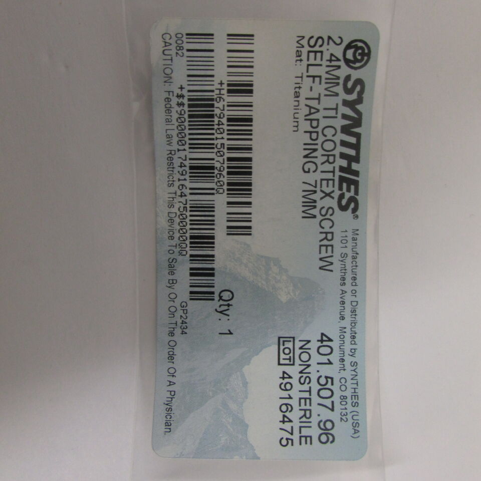 401.507.96 - SYNTHES - 2.4mm ti cortex screw self-tapping 7mm, () - ( Expiry Date: EACH )
