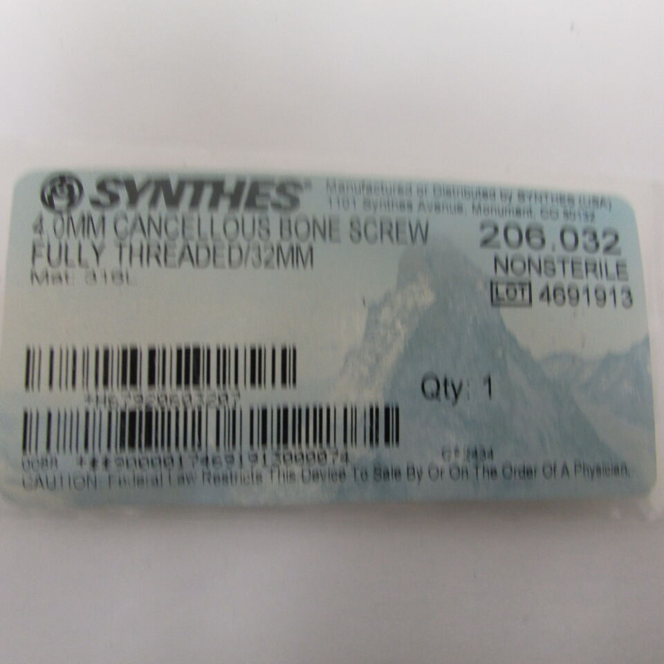 206.032 - SYNTHES - 4.0mm cancellous bone screw fully threaded/32mm, () - ( Expiry Date: EACH )