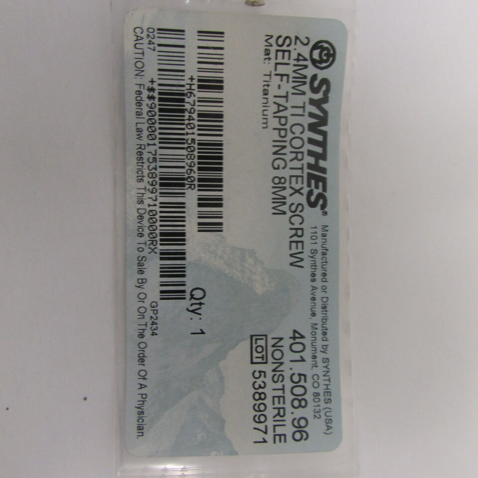 401.508.96 - SYNTHES - 2.4mm ti cortex screw selftapping 8mm, () - ( Expiry Date: EACH )