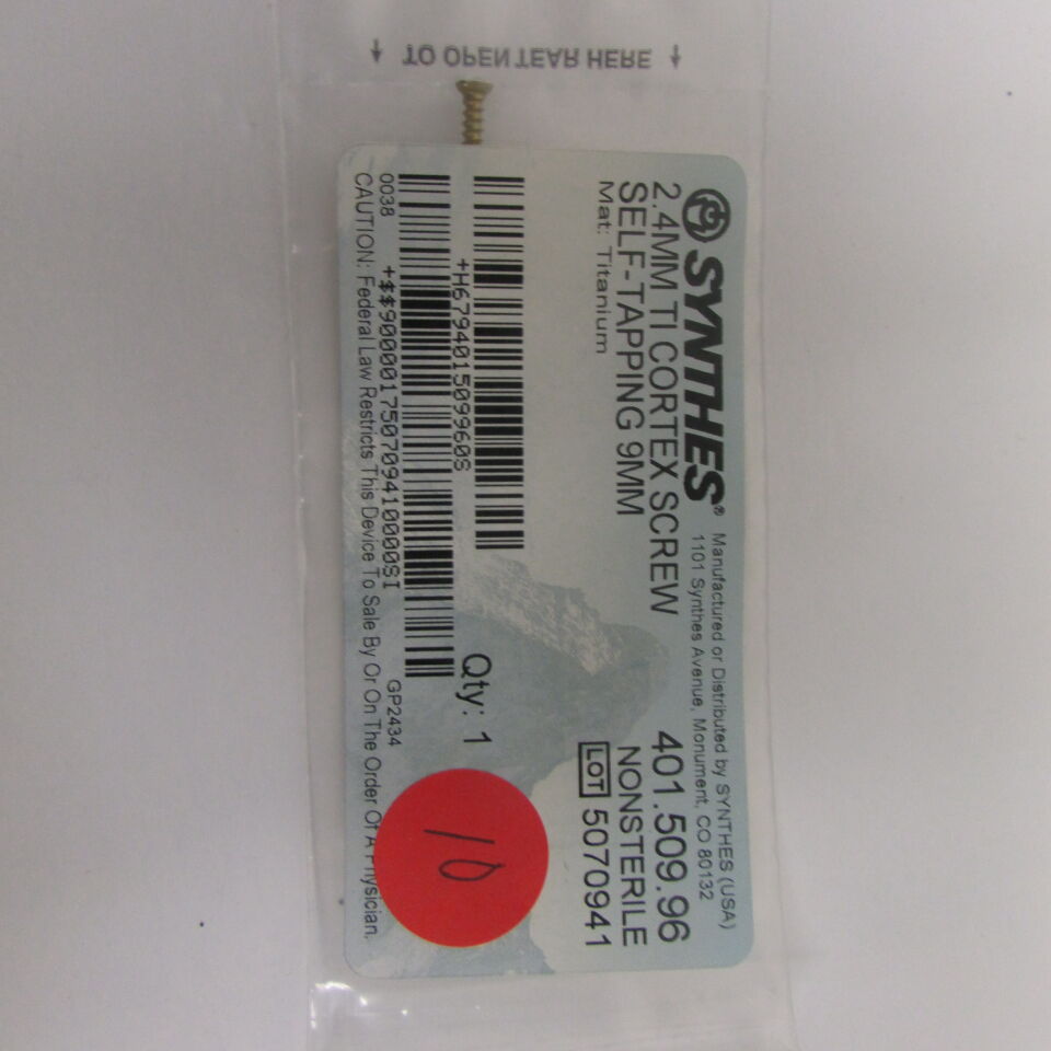 401.509.96 - SYNTHES - 2.4mm ti cortex screw self-tapping 9mm, () - ( Expiry Date: EACH )