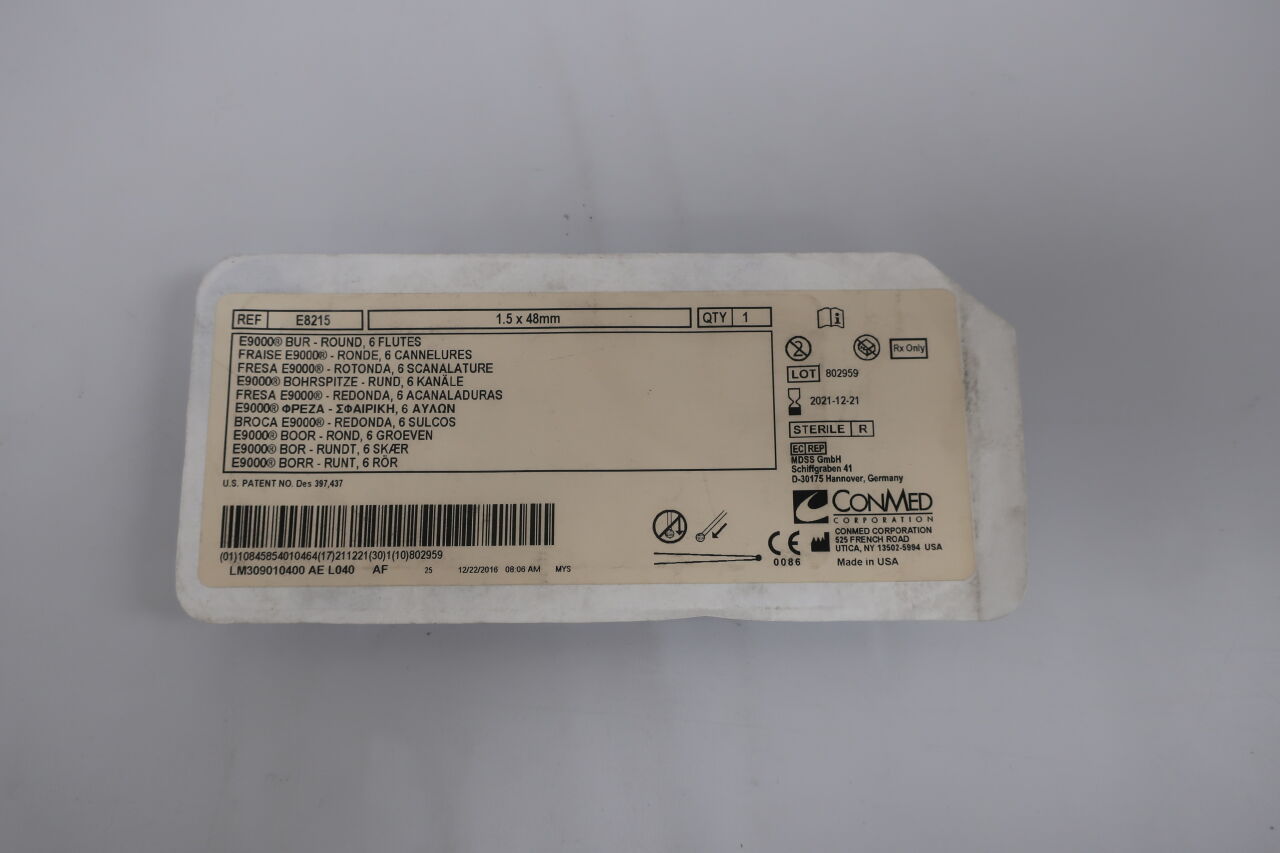 E8215 - CONMED - 1.5 x 48mm e9000 bur-round, 6 flutes, (EA) - ( Expiry Date: 2021-12-21 )