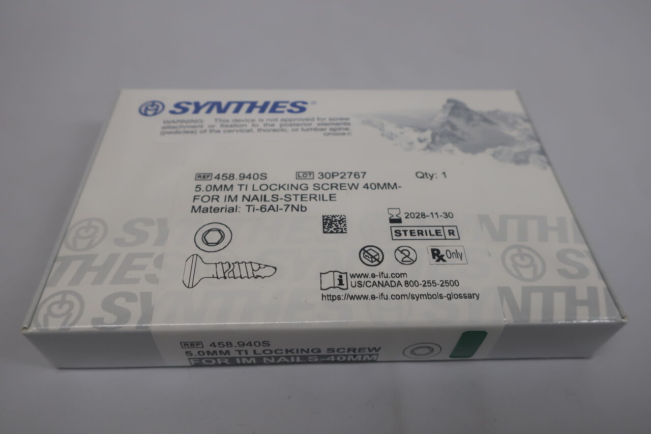 458.940S - SYNTHES - na 5.0mm ti locking screw 40mm- for im nails-sterile, (box/1) - ( Expiry Date: 2028-11-30 )