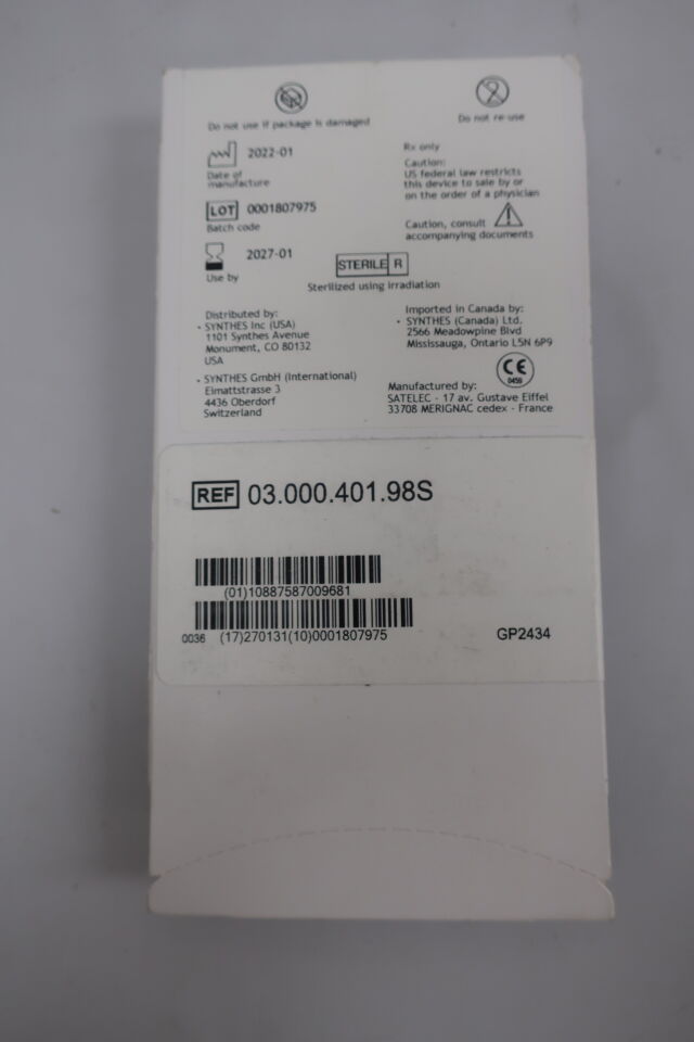 03.000.406.98S - SYNTHES - Scalpel Flat, 21.6 x 11.1 x 3 x 0.5 mm, Sterile, For Piezoelectric-Ster, () - ( Expiry Date: 46388 )