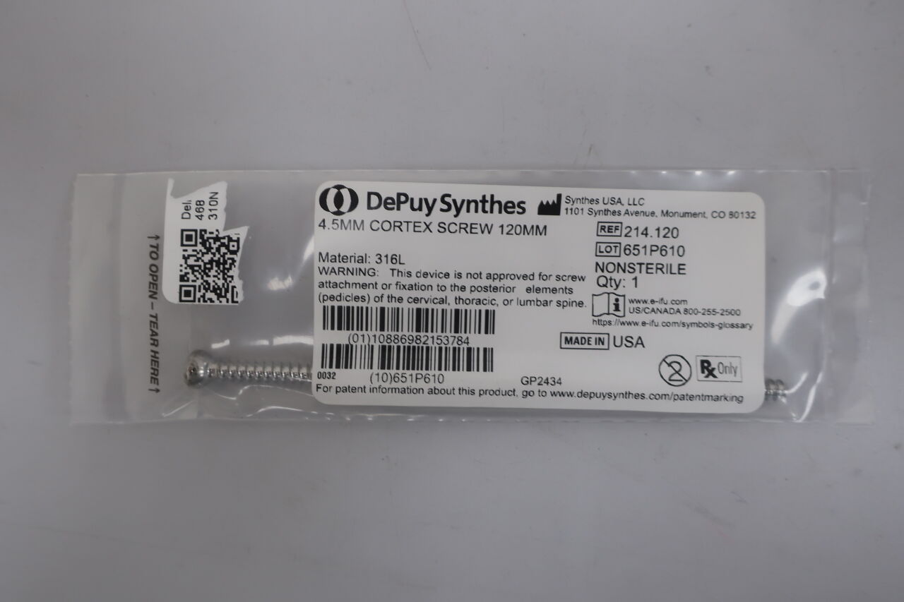 214.12 - SYNTHES - Depuy Synthes 4.5mm CORTEX SCREW 120mm, (EA) - ( Expiry Date: 2060-01-01 )