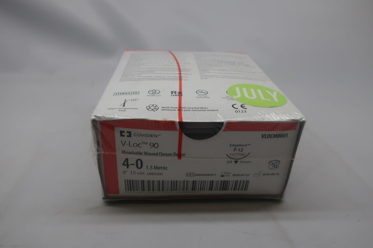 VLOCM0003 - COVIDIEN - V-Loc 90 Absorbable Barbed Monofilament Wound Closure Device, 6 in. Length, Size 4-0, P-12 Needle, (BOX/12) - ( Expiry Date: 2022-07-31 )