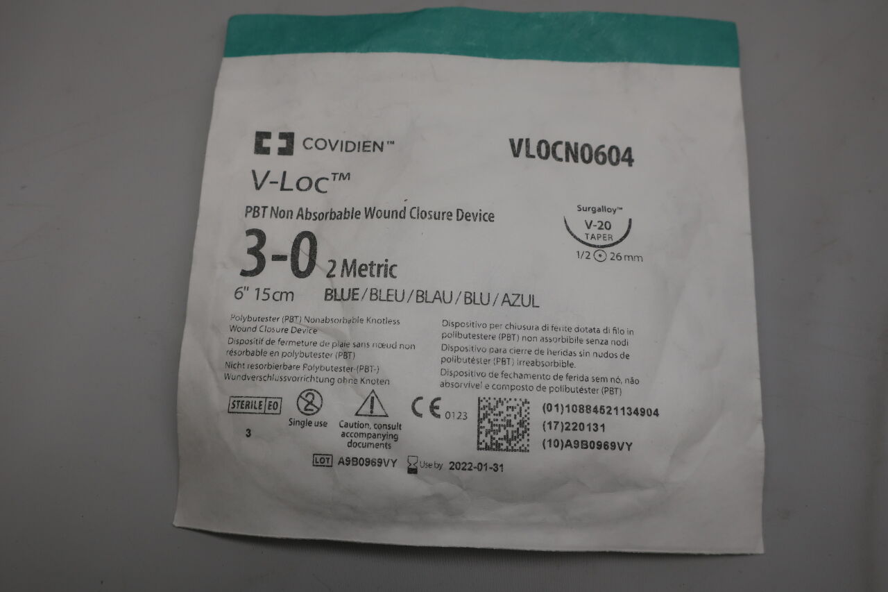 VLOCN0604 - COVIDIEN - V-Loc PBT Non-Absorbable Barbed Monofilament Wound Closure Device, Size 3-0, 6 in. Length, V-20 Needle, () - ( Expiry Date:  )
