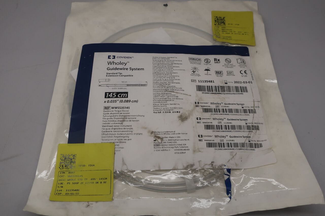 WWSS35145 - COVIDIEN - Wholey Standard Guidewire, 0.035 in. dia. x 145 cm L, () - ( Expiry Date:  )