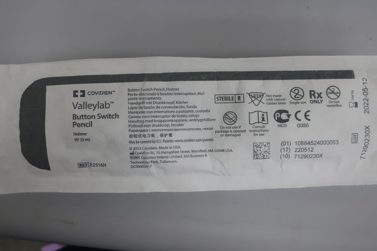 E2516H - COVIDIEN - Valleylab Button Switch Pencil with Stainless Steel Hex-Locking Blade Electrode, 10 ft. Cord Length, () - ( Expiry Date:  )
