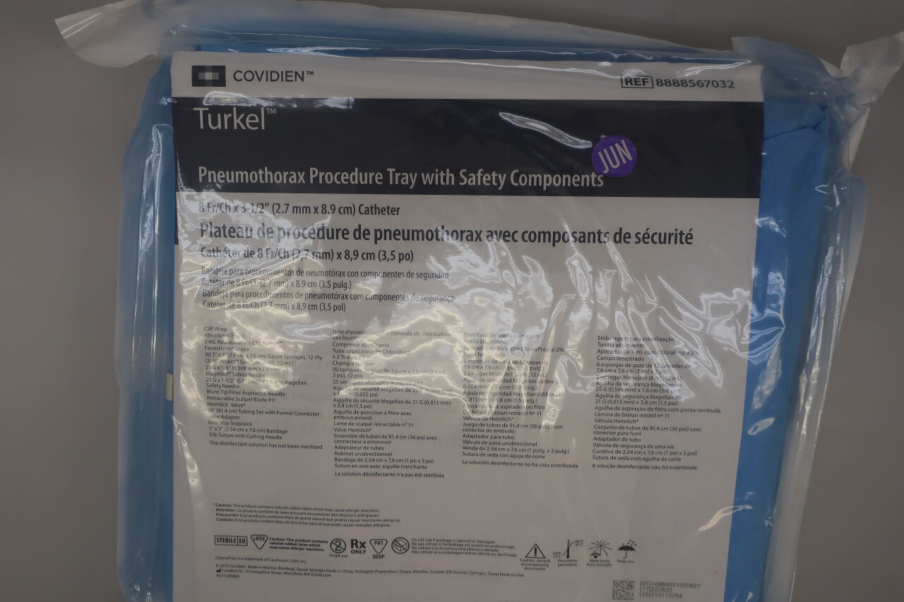 8888567032 - COVIDIEN - turkel pneumothorax procedure tray with safety components, () - ( Expiry Date:  )